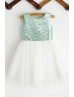 Green Sequin Tulle Knee Length Flower Girl Dress